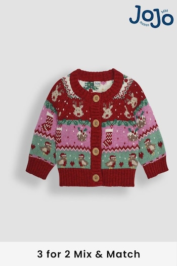 JoJo Maman Bébé Christmas Festive Friends Fairisle Pattern Cardigan (E12630) | £0