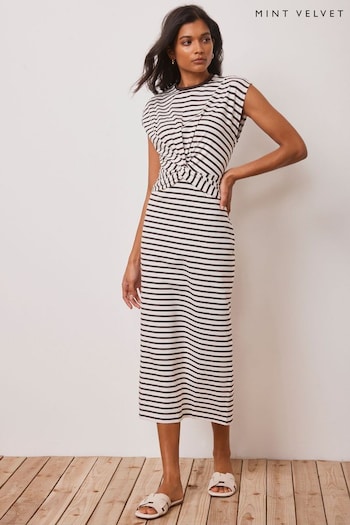Mint Velvet Brown Twist Stripe Jersey Dress (E12786) | £99