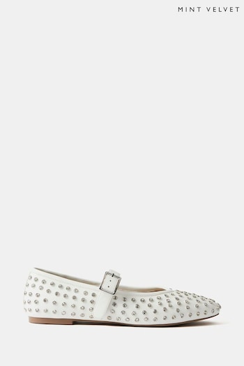 Mint Velvet White Diamante Ballet Pumps (E12799) | £109