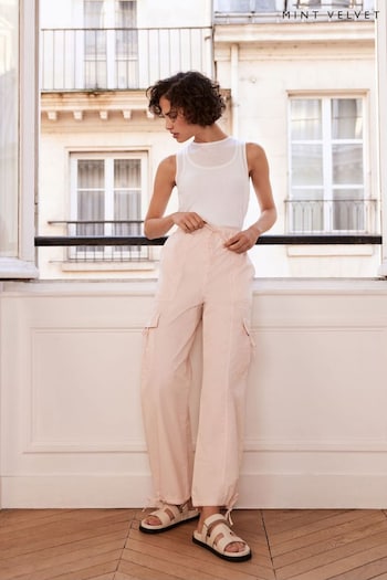 Mint Velvet Pink Cotton Parachute Shirred Trousers (E12806) | £89