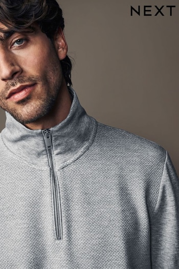 Grey Marl Zip Neck Quarter Zip Textured Funnel Sweatshirt (E12947) | £32