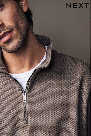 Neutral Zip Neck Quarter Zip Textured Funnel Sweatshirt (E12951) | £32