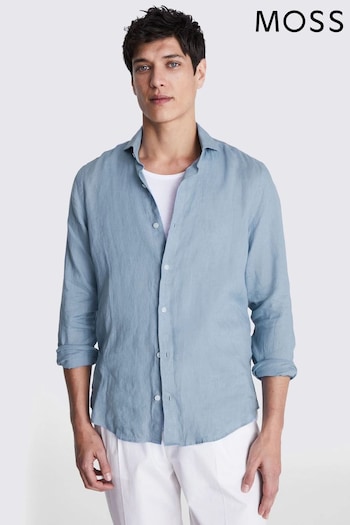 MOSS Tailored Fit Blue Linen Shirt (E12957) | £60