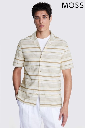 MOSS Natural Stripe Woven Cuban Collar Shirt (E12960) | £70