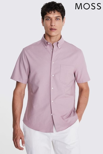 MOSS Dusty Pink Short Sleeve Washed Oxford Shirt (E12961) | £35