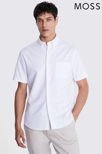 MOSS White Short Sleeve Washed Oxford Shirt (E12964) | £35