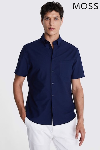 MOSS Blue Short Sleeve Washed Oxford Shirt (E12968) | £35