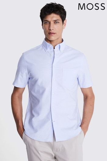 MOSS Blue Short Sleeve Washed Oxford Shirt (E12969) | £35