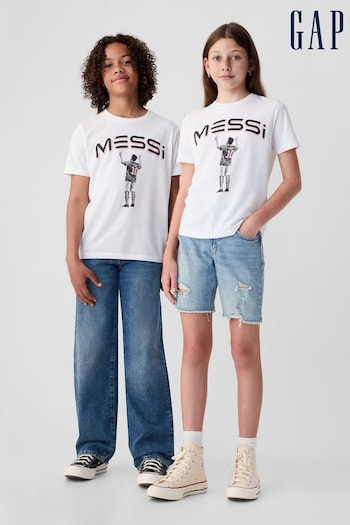 Gap White Messi Graphic Short Sleeve Crew Neck T-Shirt (4-13yrs) (E12995) | £20