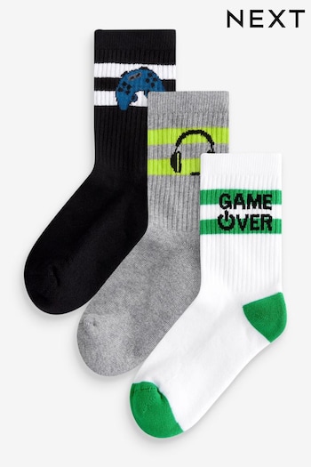 Gamer Headphone Cushioned Footbed Cotton Rich Ribbed Socks 3 Pack (E13096) | £7 - £9