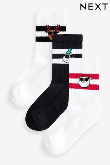 pillar Santa Reindeer Snowman Cushioned Footbed Cotton Rich Ribbed Socks 3 Pack (E13157) | £6 - £9