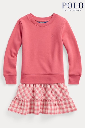 Polo Ralph Lauren Girl Pink Gingham Fleece Sweatshirt Dress (E13244) | £115 - £125