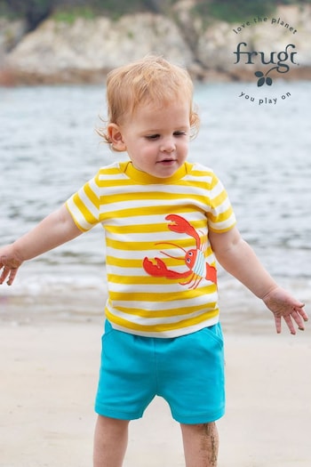 Frugi Yellow Striped Top and Pro Shorts Set (E13268) | £30