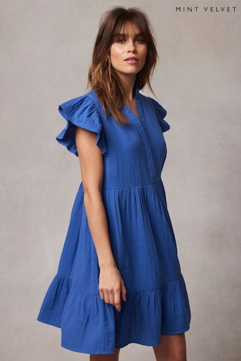 Mint Velvet Blue Cotton Mini Dress LIZZA (E13387) | £109