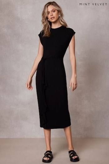 Mint Velvet Black Jersey Knot Midi Dress (E13410) | £89