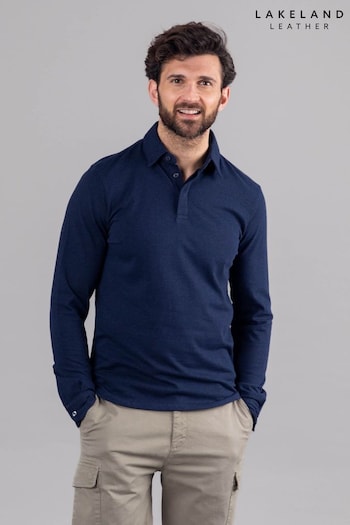 Lakeland Clothing Brave Blue Clive Cotton Blend Long Sleeve Polo Shirt (E13453) | £41