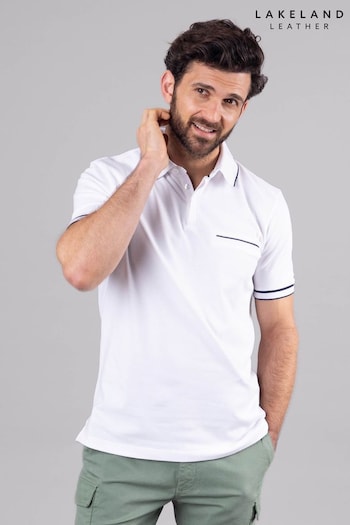 Lakeland Clothing Leon Cotton Blend Short Sleeve White Polo Shirt (E13462) | £41