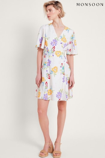 Monsoon Natural Sandie Floral Linen Dress (E13497) | £75