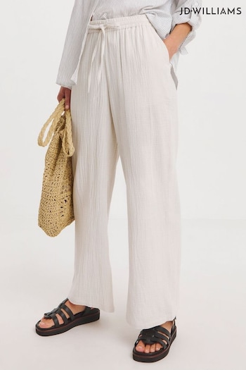 JD Williams Natural Cheesecloth Wide Leg Trousers (E13523) | £24
