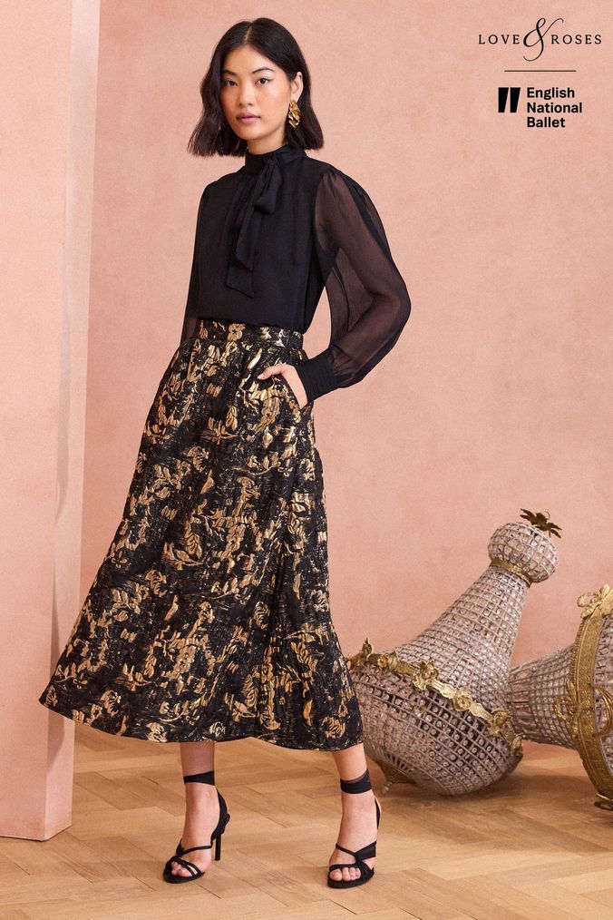 Black and gold a line skirt uk top
