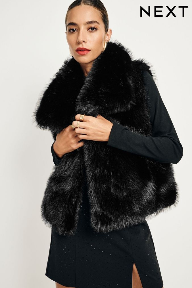 Black fur gilets womens new arrivals