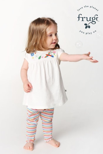 Frugi Floral Birds White Top And Leggings Outfit Set (E13801) | £34