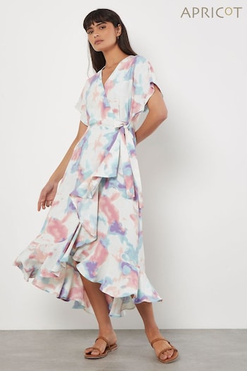 Apricot Green Watercolour Cloud Print Wrap Dress (E13846) | £40