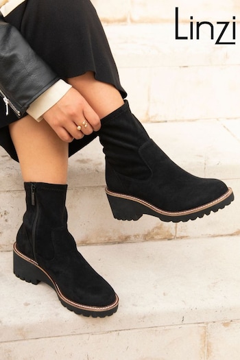 Linzi Black Suede Trish Faux Leather Wedged Heel Ankle Boots (E13985) | £45