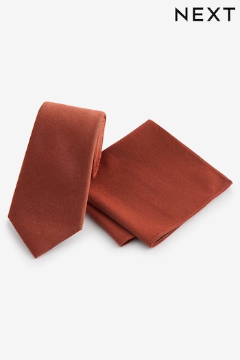 Rust Orange Wool Silk Blend Occasion Tie And Pocket Square Set (E14068) | £22