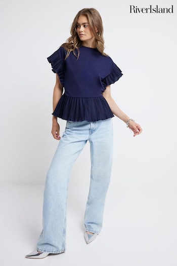 River Island Blue Pleated Hem T-Shirt (E14152) | £28