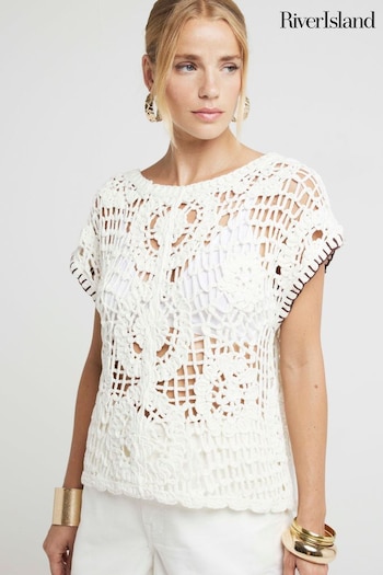 River Island Cream Crochet T-Shirt (E14181) | £40