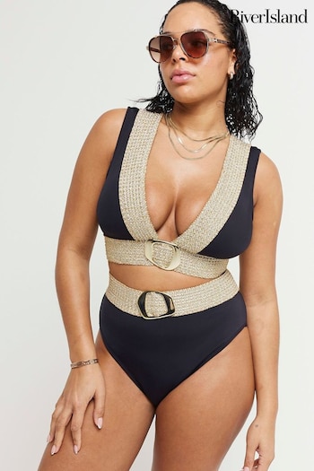 River Island Black Fuller Bust Elastic Buckle Bikini Top (E14196) | £30