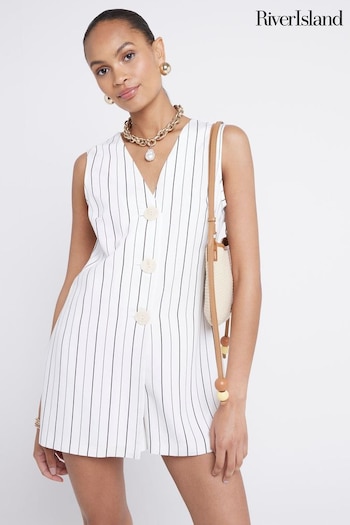 River Island Cream Button Down Playsuit (E14199) | £56