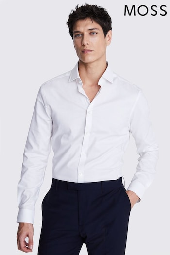 MOSS Slim Fit White Dobby Stretch Shirt (E14246) | £40