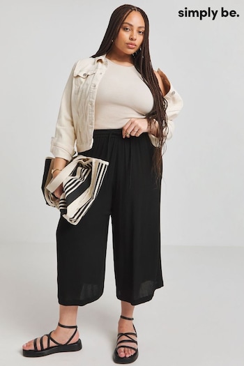 Simply Be Tie Waist Crinkle Black Culottes (E14256) | £26