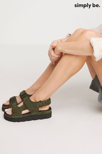 Simply Be Green Comfort Flatform Suede Sandals in Extra Wide Fit (E14263) | £40