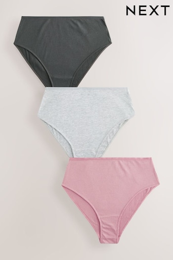 Grey/Navy High Rise High Leg Cotton Rib Knickers 3 Pack (E14315) | £12