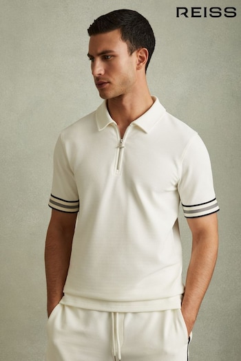 Reiss Off White Bristol Textured Contrast Trim Half-Zip Polo Shirt (E14403) | £78