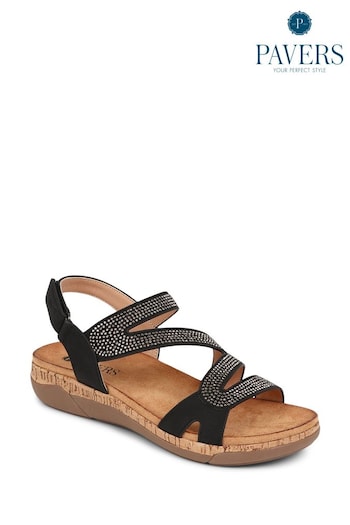 Pavers Black Pavers Adjustable Embellished Raffia Sandals (E14481) | £35