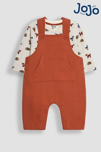 JoJo Maman Bébé Rust Forest Animal Textured Dungarees & Top Set (E14550) | £28