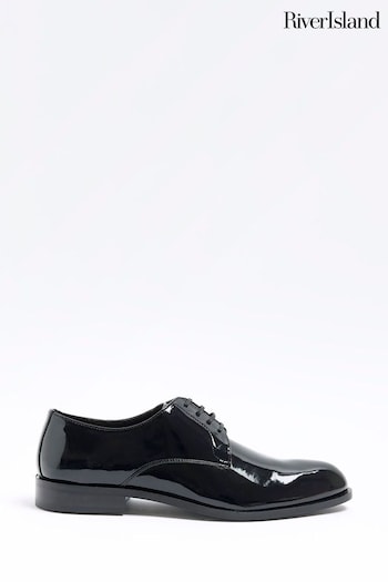 River Island Black Patent Derby neutro Shoes (E14671) | £50