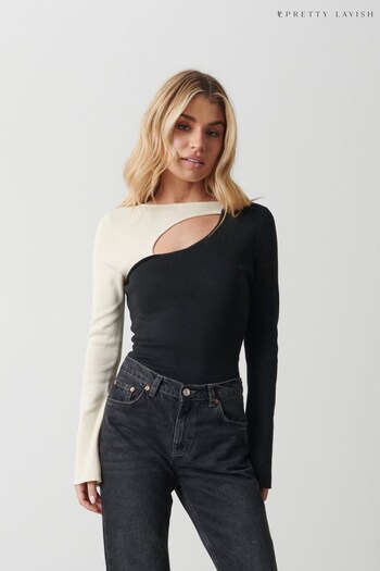 Pretty Lavish Black Brogan Contrast Knit Top (E14679) | £48