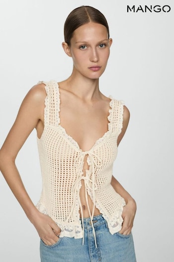 Mango Cream Openwork Top With Lace Detail (E14693) | £36