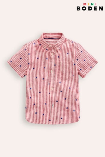 Boden Red Stripe Star Cotton Linen Shirt (E14831) | £27 - £32