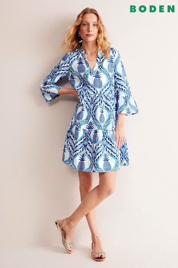 Boden Blue Sophia Linen Pineapple Short anywhere Dress (E14853) | £125