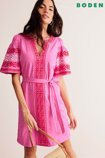 Boden Pink Embroidered Jersey Short Dress (E14863) | £98