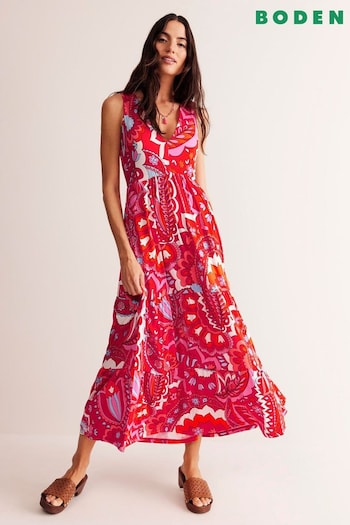 Boden Red Sylvia Jersey Maxi Tier Bermuda Dress (E14864) | £98