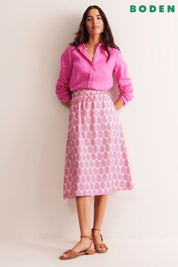 Boden Pink Hattie Poplin Floral Paisley Midi Skirt (E15069) | £75
