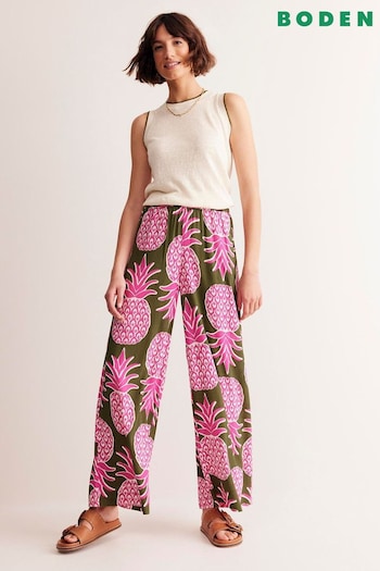 Boden Green Pineapple Crinkle Wide Trousers (E15083) | £75