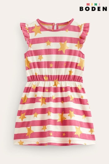 Boden Pink Star Frill Sleeve Jersey Dress (E15090) | £21 - £23